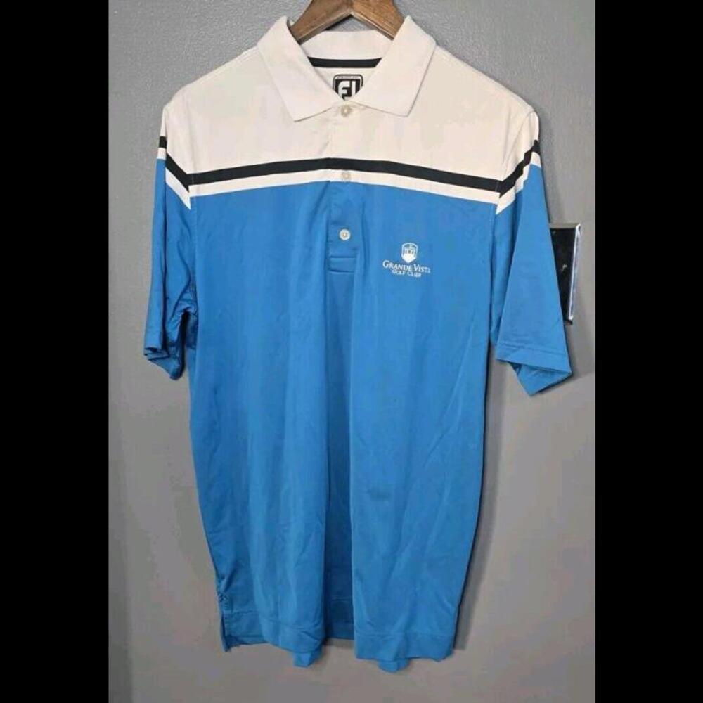Footjoy Short Sleeve Polo Shirt Men's M Blue Athletic Fit Golf Grande Vista Club